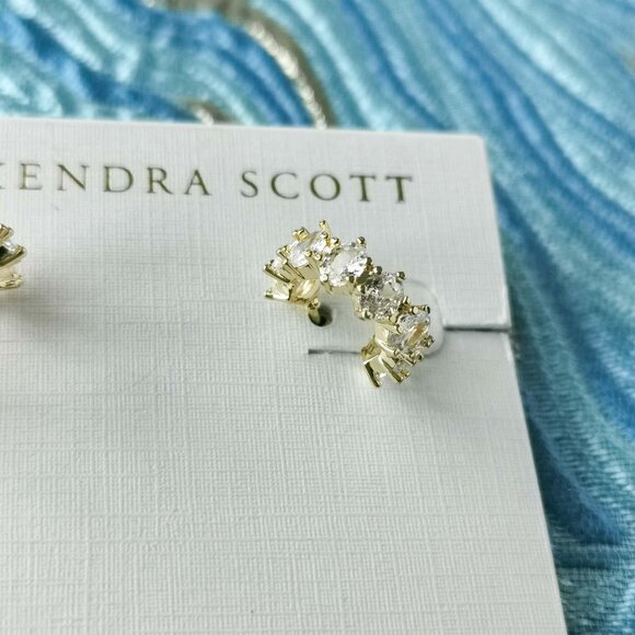 Kendra Scott Cailin Gold White Crystal Huggie Earrings. New with pouch - Picture 2 of 3
